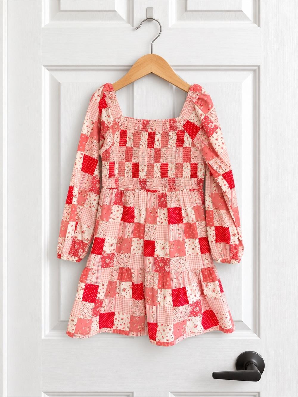 Classic Prep Girls Patchwork Smocked Tiered Dress Size 8 Pink Red Floral